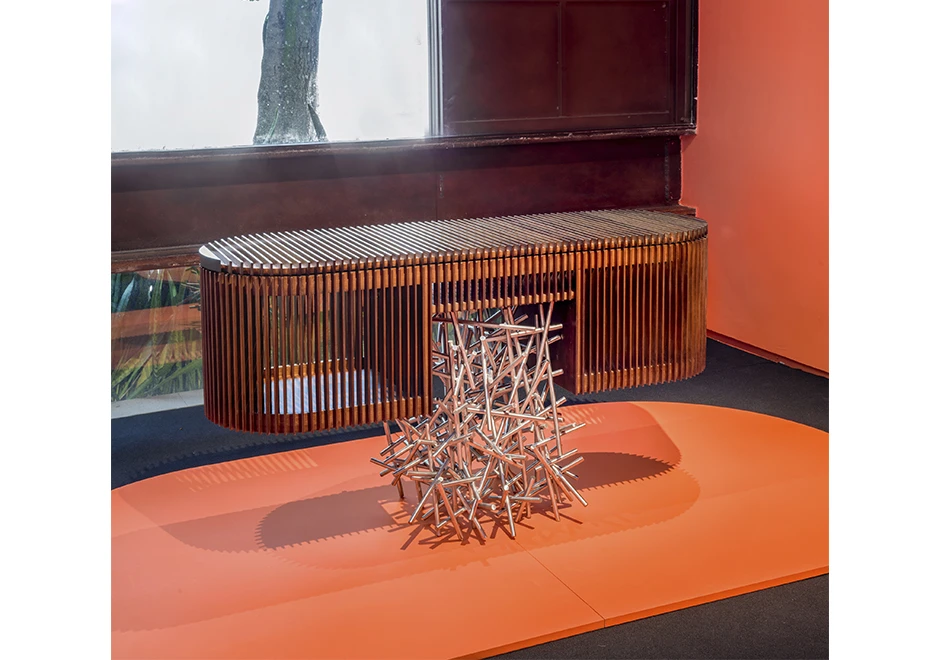 Buffet edição limitada Ripas Inox 140 (Campana) com tampo basculante e ripas de madeira Jequitibá - foto 5