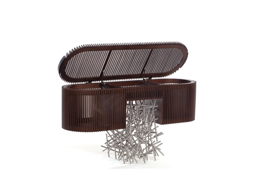 Buffet edição limitada Ripas Inox 140 (Campana) com tampo basculante e ripas de madeira Jequitibá - foto 6