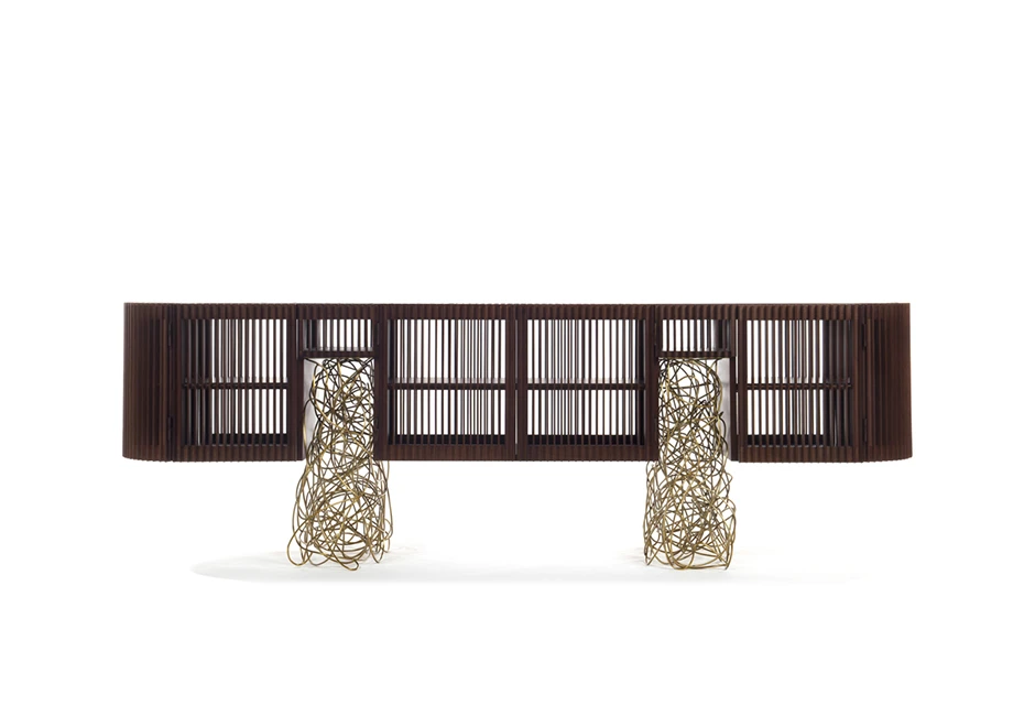 Buffet edição limitada Ripas Dourado (Campana) com ripas de madeira Jequitibá e base em aço retorcido - foto 2