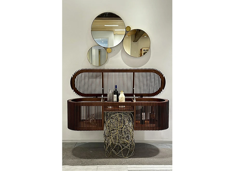 Buffet edição limitada Ripas Dourado (Campana) com ripas de madeira Jequitibá e base de aço retorcido - foto 2