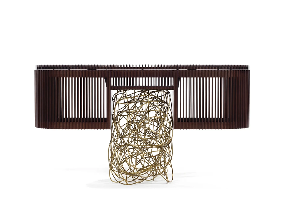 Buffet edição limitada Ripas Dourado (Campana) com ripas de madeira Jequitibá e base de aço retorcido - foto 1