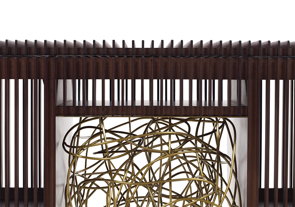 Buffet edição limitada Ripas Dourado (Campana) com ripas de madeira Jequitibá e base de aço retorcido - foto 3