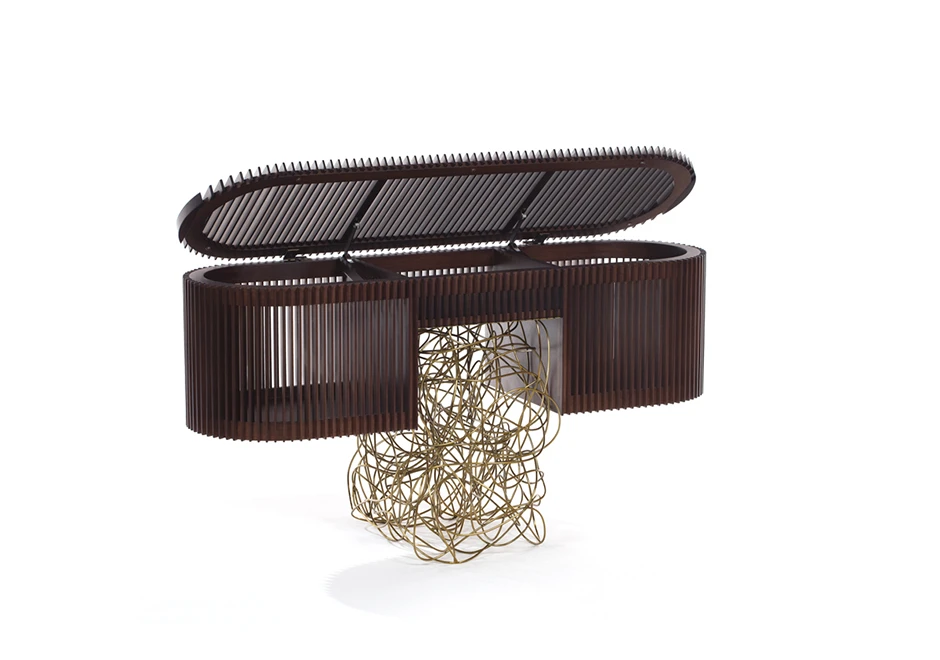 Buffet edição limitada Ripas Dourado (Campana) com ripas de madeira Jequitibá e base de aço retorcido - foto 5