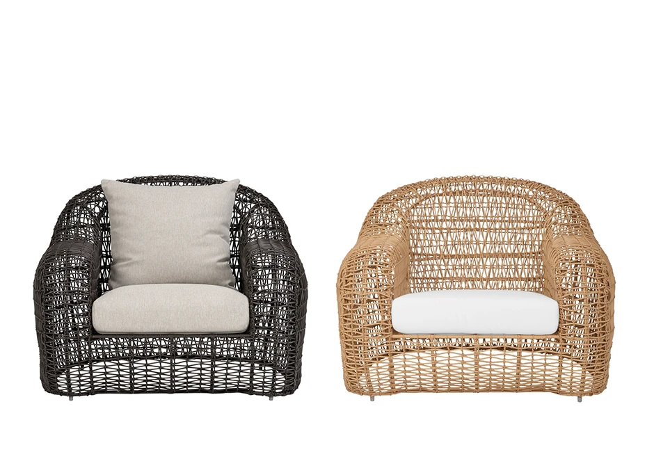 Poltrona externa BALOU com estrutura de aço com pintura eletrostática coberta por fibra sintética de diferentes tons trançada à mão. foto5