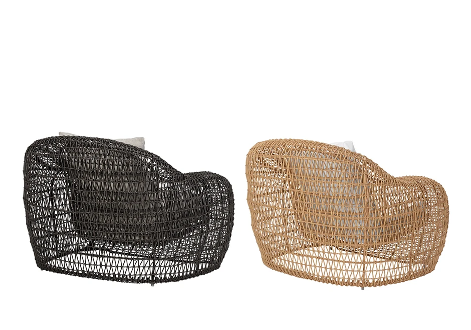 Poltrona externa BALOU com estrutura de aço com pintura eletrostática coberta por fibra sintética de diferentes tons trançada à mão. foto7