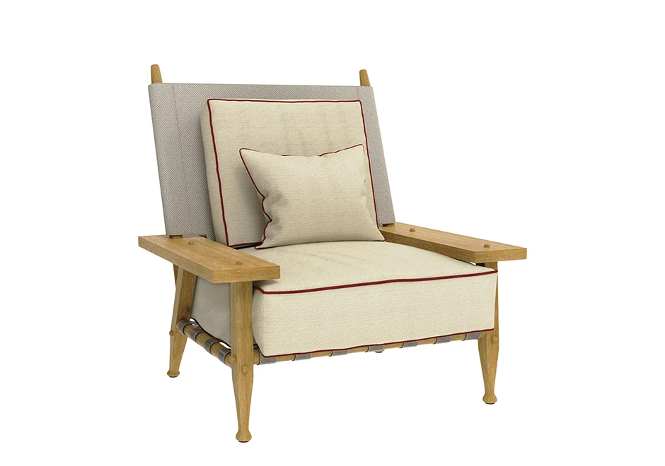 Poltrona externa SERENGETI com estrutura em madeira Teca premium, cintas elásticas e tela de polivinil foto 4