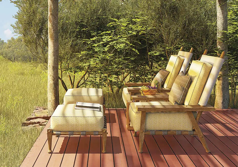 Poltrona externa SERENGETI com estrutura em madeira Teca premium, cintas elásticas e tela de polivinil foto 1