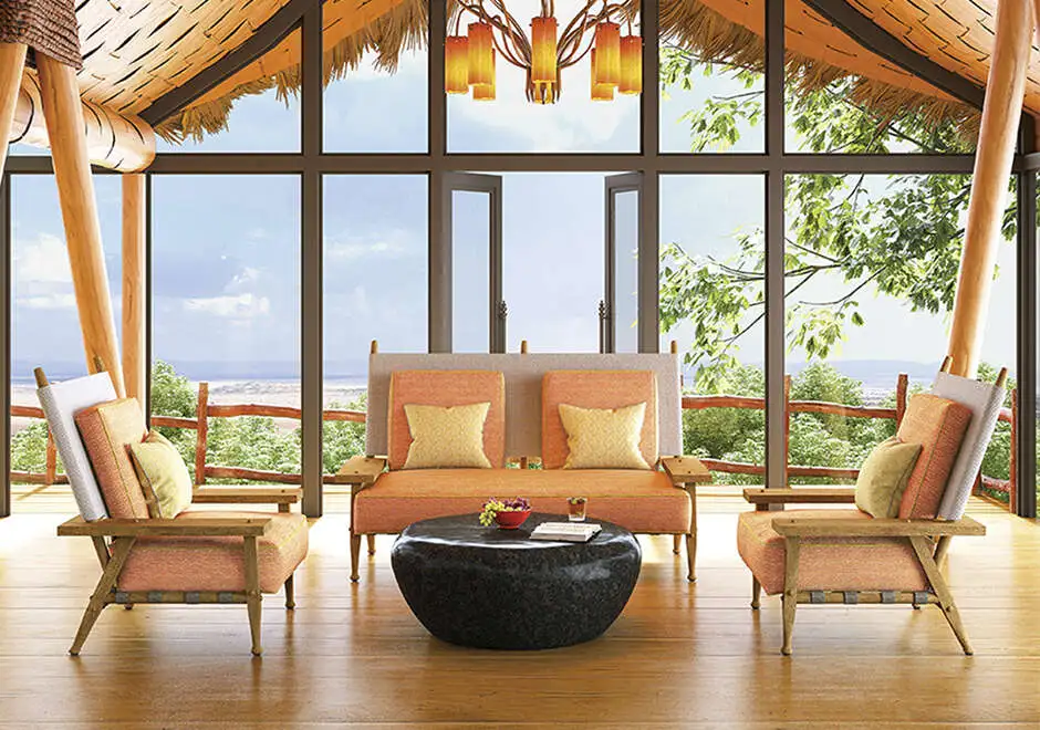 Poltrona externa SERENGETI com estrutura em madeira Teca premium, cintas elásticas e tela de polivinil foto 8