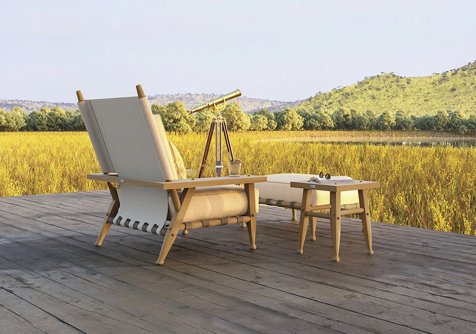 Poltrona externa SERENGETI com estrutura em madeira Teca premium, cintas elásticas e tela de polivinil foto 7