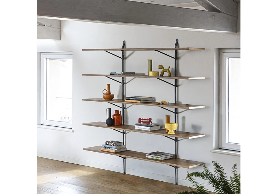 Estante design Officina com prateleiras em MDF folhado Nogueira ou pintado de preto - foto 1