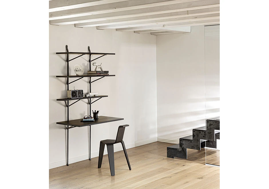 Estante design Officina com prateleiras em MDF folhado Nogueira ou pintado de preto - foto 2