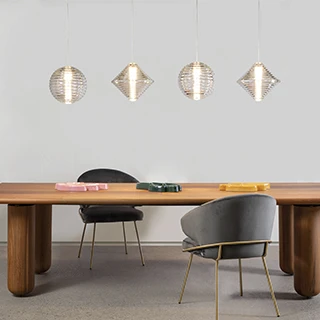 Luminária de teto Press em vidro canelado nos formatos de cone e esfera foto 2