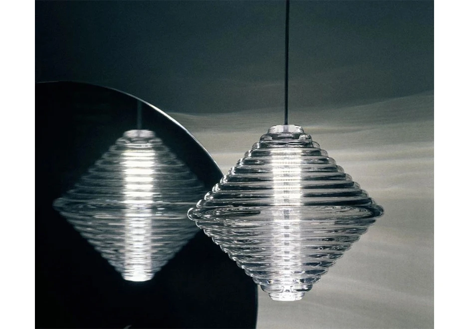 Luminária de teto Press em vidro canelado nos formatos de cone e esfera foto 1