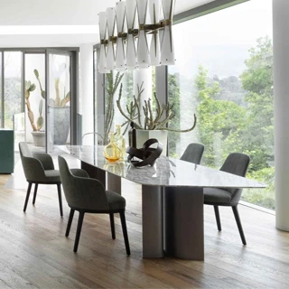 Mesa de jantar Gullwing com estrutura de metal e tampo em madeira, argila, mármore ou cerâmica - foto 8