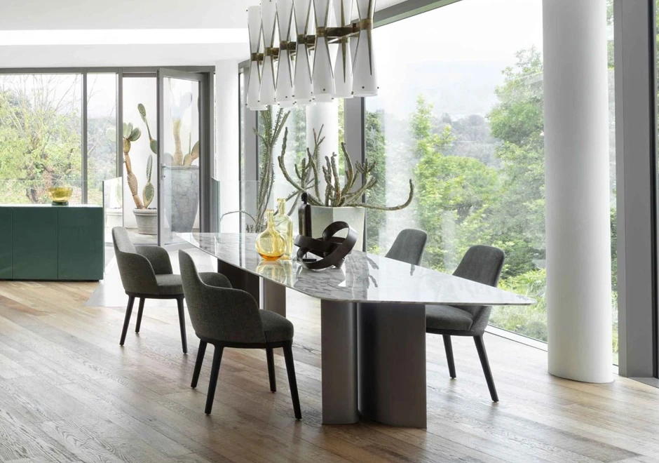 Mesa de jantar Gullwing com estrutura de metal e tampo em madeira, argila, mármore ou cerâmica - foto 1