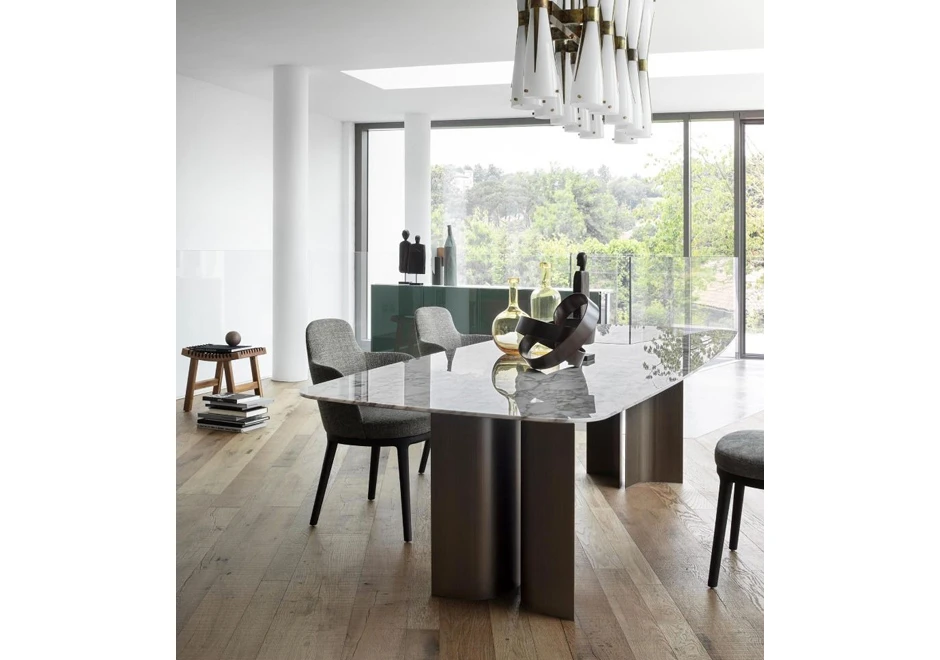 Mesa de jantar Gullwing com estrutura de metal e tampo em madeira, argila, mármore ou cerâmica - foto 3