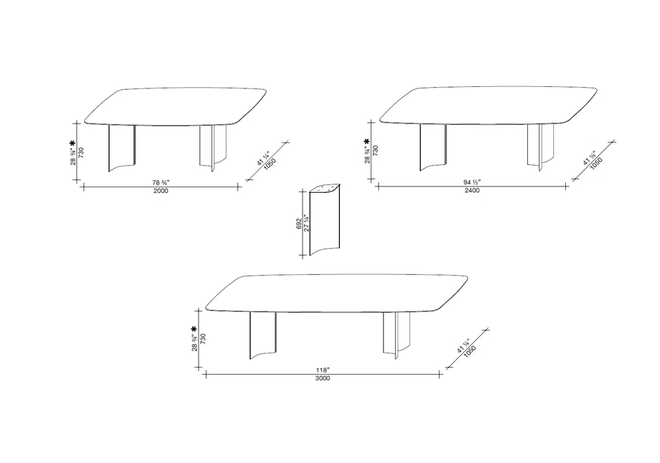 Mesa de jantar Gullwing com estrutura de metal e tampo em madeira, argila, mármore ou cerâmica - medidas 2