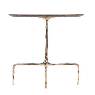 Mesa de apoio Bonnie feita em bronze polido com tampo oval de mármore marrom imperial