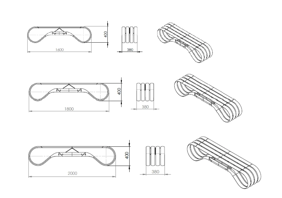 Desenho de banco de alumínio pintado.