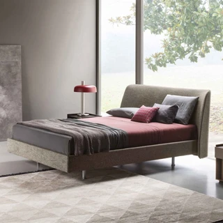 Cama Edel com estrutura em madeira maciça, cabeceira alta, estofada com capa removível em tecido ou couro - foto 9