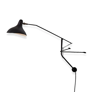 Luminária de parede Mantis BS2 com estrutura de aço niquelado ou pintado de preto acetinado