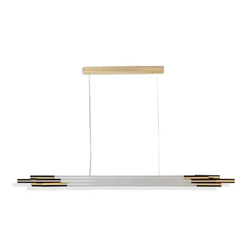 Luminária de teto Org tem estrutura em alumínio anodisado dourado e vidro opalina, com lâmpada LED