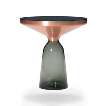 Mesa de apoio BELL em vidro soprado e tampo de metal e vidro