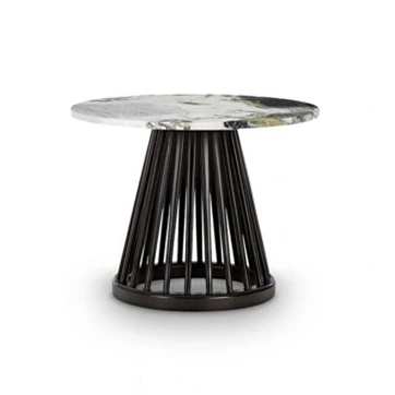 Mesa de apoio FAN em madeira natural ou pintada de preto. Tampo redondo em madeira ou mármore