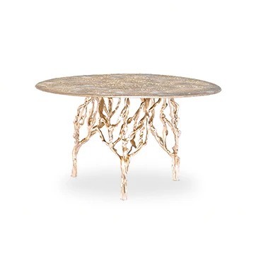 Mesa de centro Sol, feita em bronze polido ou natural, vista lateral - Exclusividade Firma Casa