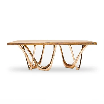 Mesa G-Table com base em aço, alumínio ou bronze e tampo de madeira Kauri pintada de preto, concreto ou pedra