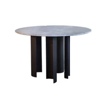 Mesa de jantar Phases com pés de aço carbono curvos, com pintura automotiva e tampo de pedra