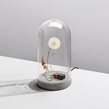 Luminária de mesa DANDELIGHT com cúpula de vidro transpartente