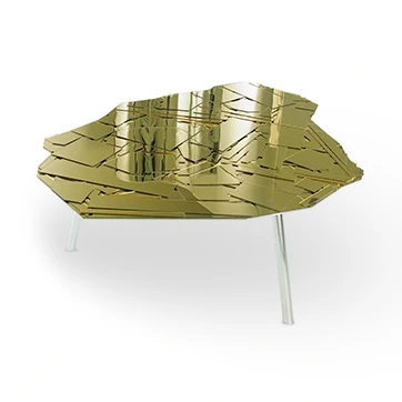 Mesa de centro design Brasília com pés em alumínio polido e tampo com placas de metacrilato Colorflex