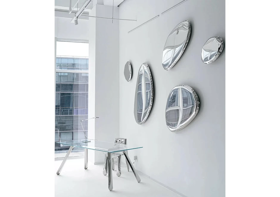 Espelho Tafla O em aço inox, disponível em vários tamanhos e tonalidades