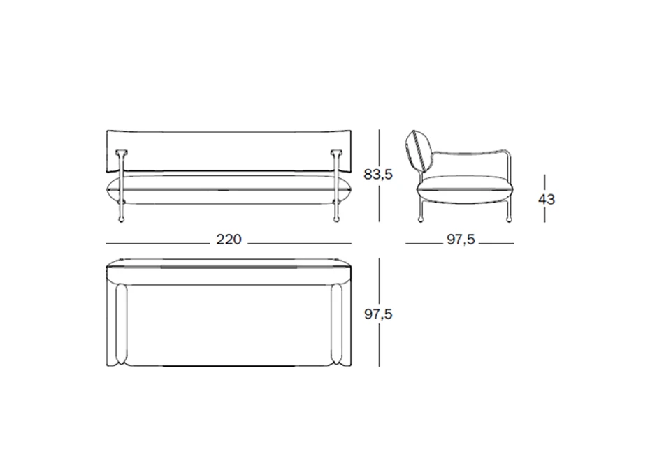 Desenho técnico do sofá Riace da marca Magis Design