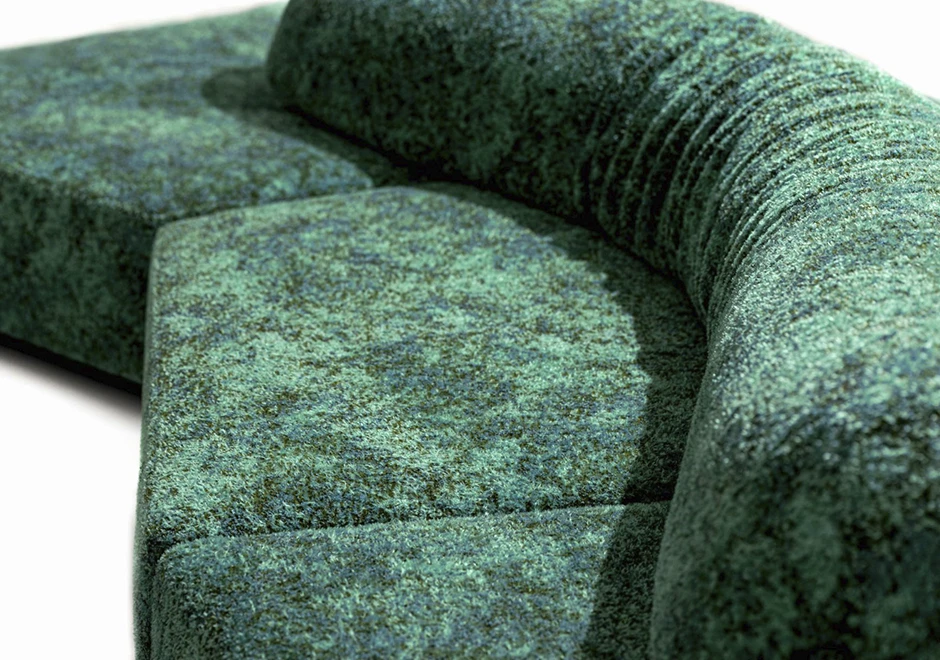 Detalhe do tecido verde da coleção Every Stone, Edra.