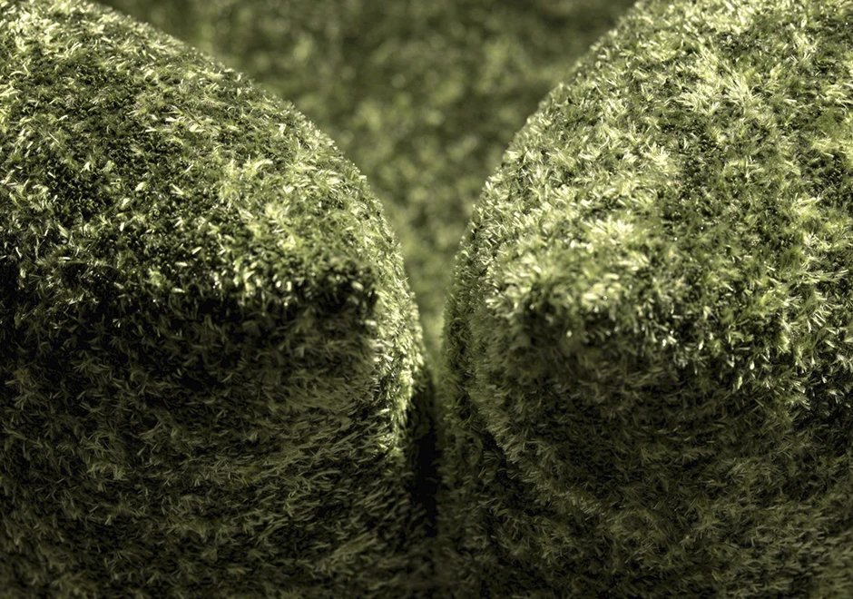 Detalhe do tecido Every Stone verde.