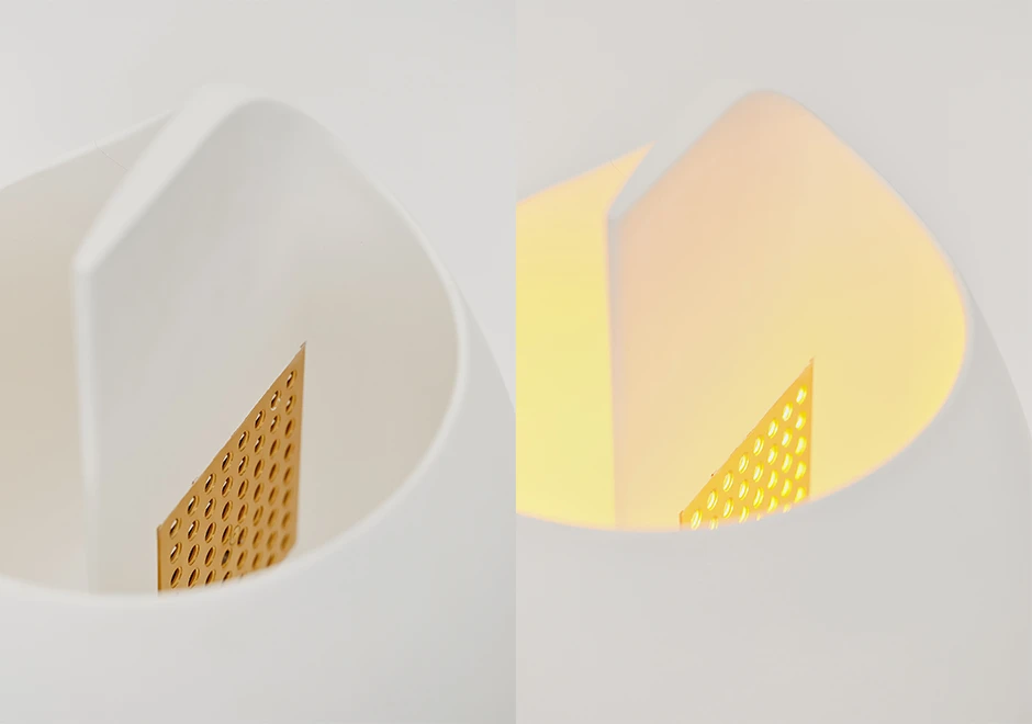 Detalhe interno das luminárias Grande e Lampe B.