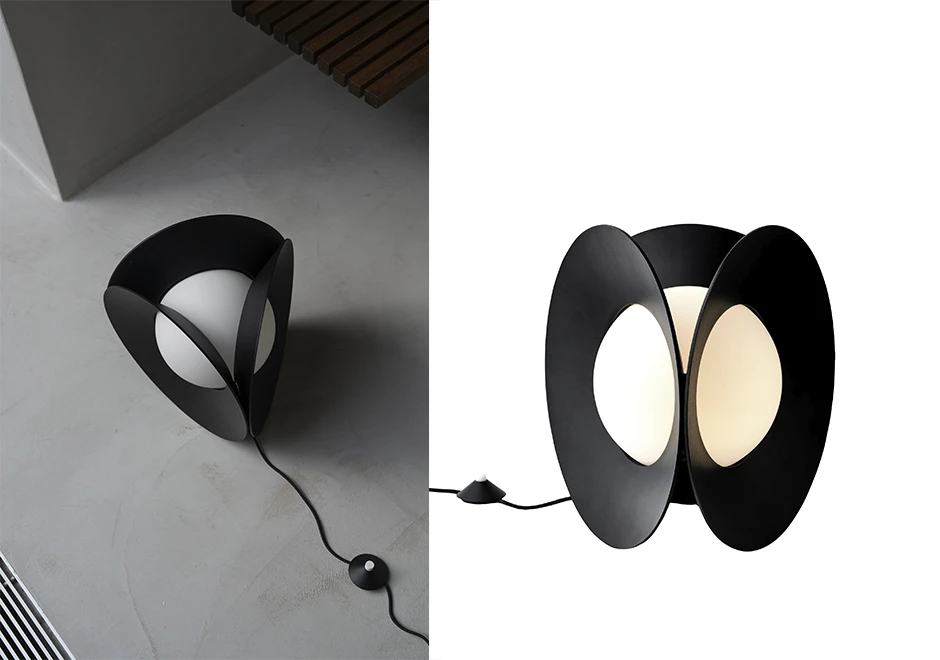 Luminária Armen vista de cima e em still.