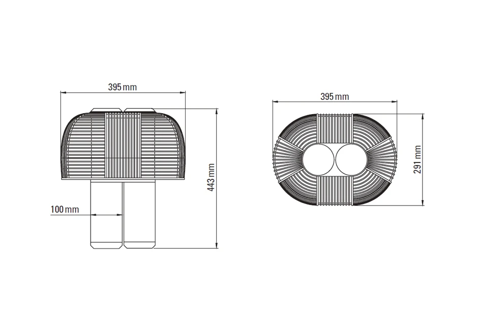 Desenho técnico da luminária de mesa Yasuke.