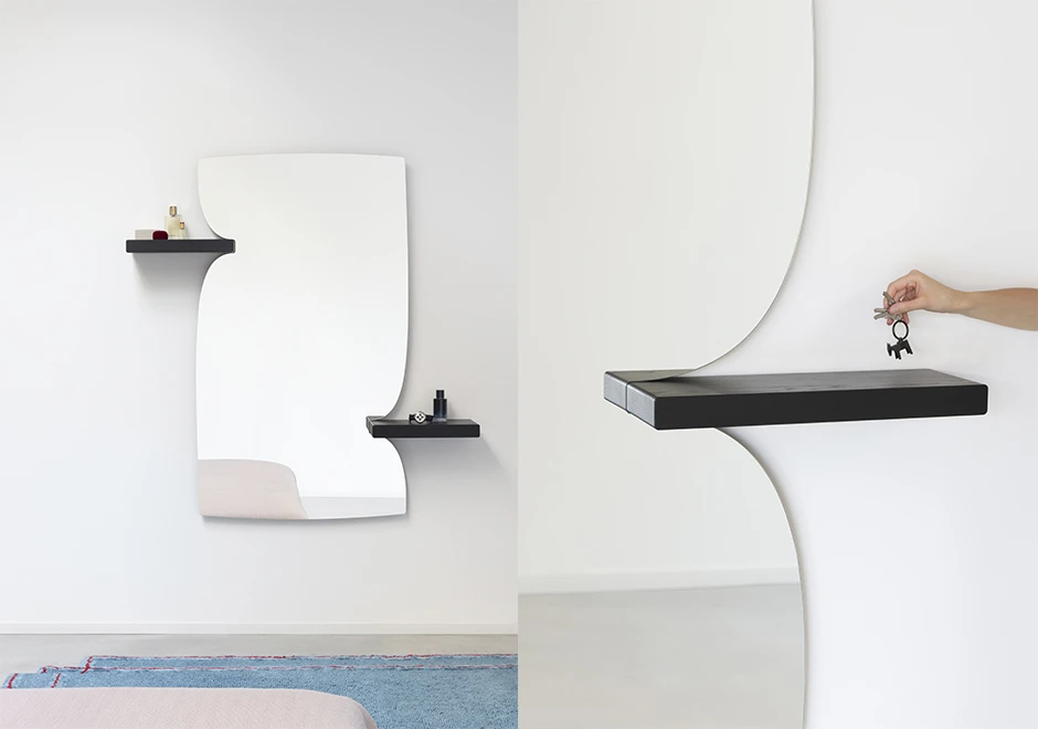 Espelho Morphed com 2 prateleiras e detalhe