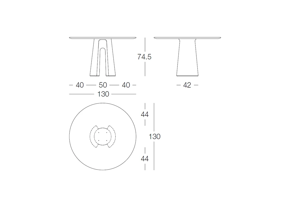 Desenho técnico da mesa All-Round da marca Magis Design.