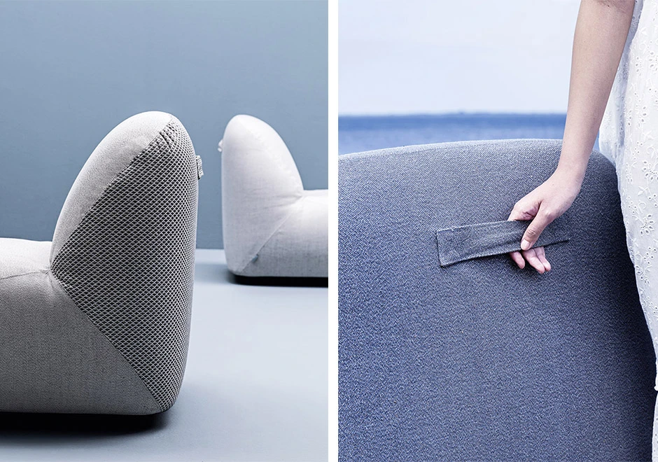 Detalhes da poltrona Reuse da marca Varaschin.