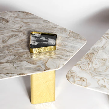 Detalhe do tampo da mesa de centro Aresta por Luciano Dalla Marta